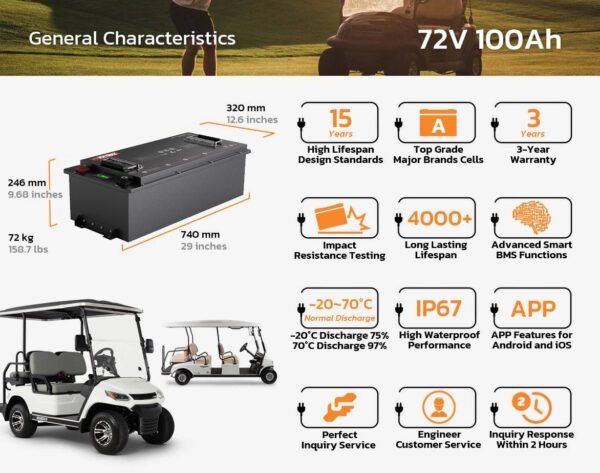 72v 100ah lithium battery for golf carts